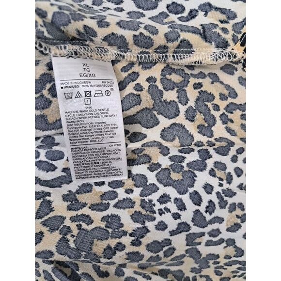 Gap Xl Womens Top Flowy Breezy Boat Neck Wide Sleeve Blouse Leopard Black Tan - Picture 8 of 8